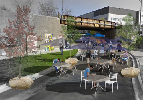 University of Guelph students redesign Guelph's Wilson Street underpass into temporary pedestrian-friendly promedade