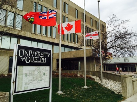 University flags at half mast