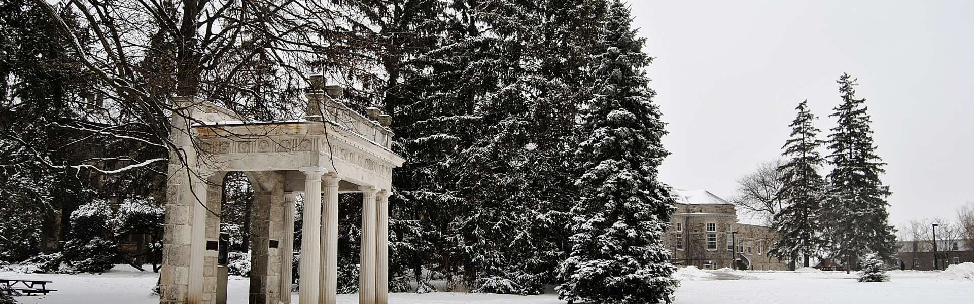 The portico on the University of Guelph campus in winter