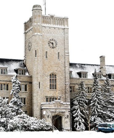 A photo of Johnston Hall on the U of G campus covered in snow
