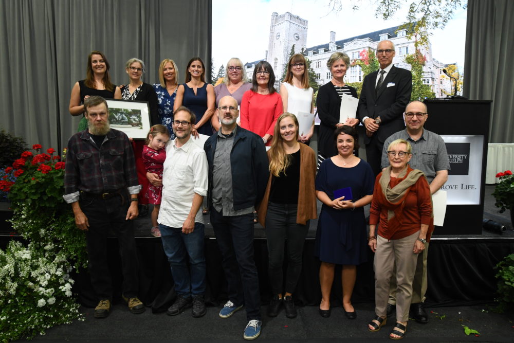 2019 Exemplary Staff Award winners with President Franco Vaccarino