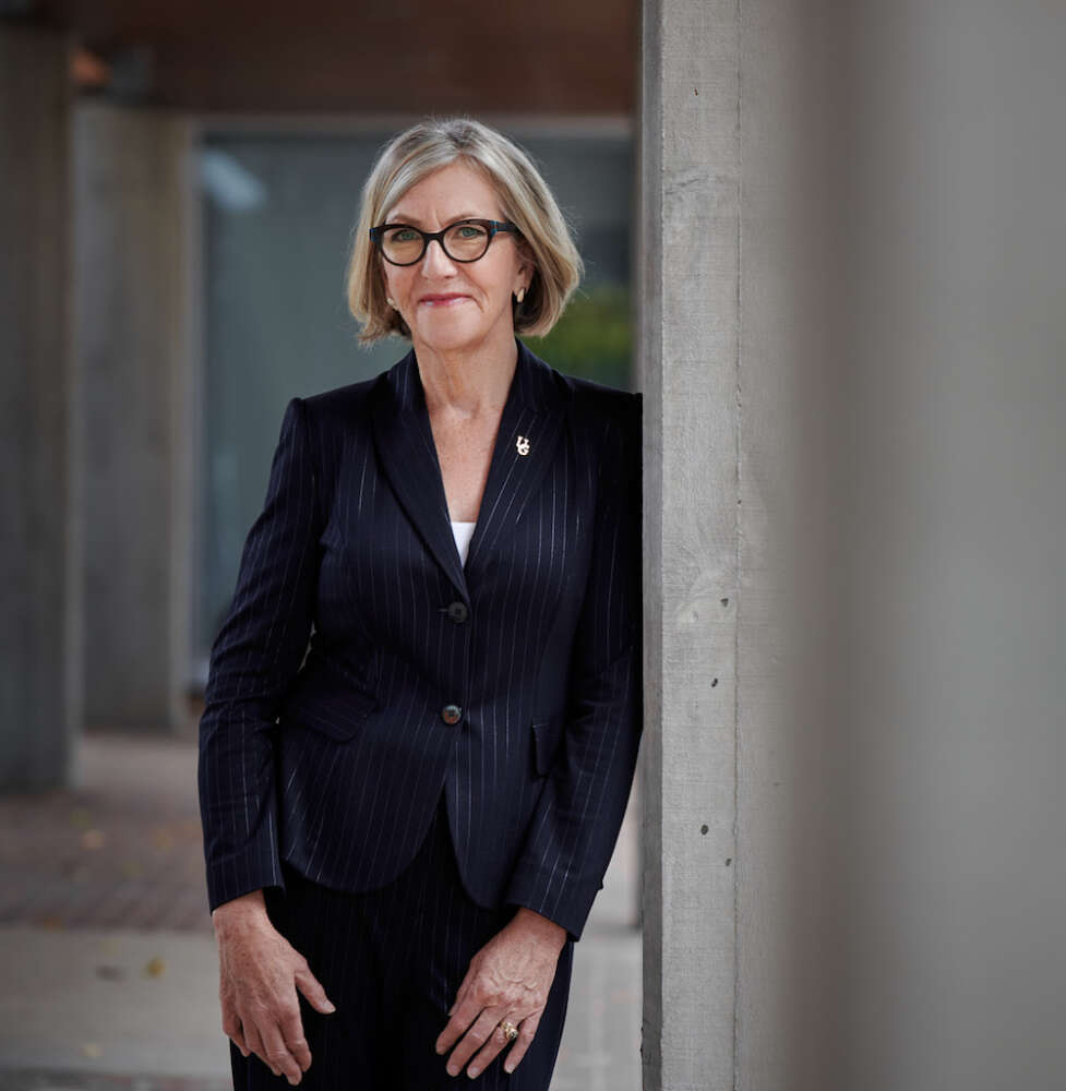 University of Guelph president Charlotte Yates in campus hallway