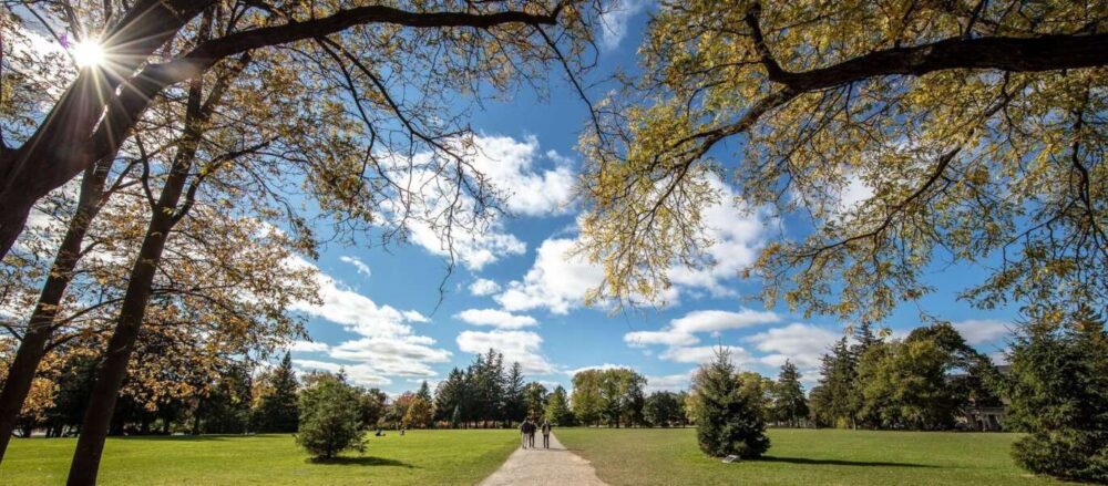 A path through Johnston Green on the U of G campus is shown