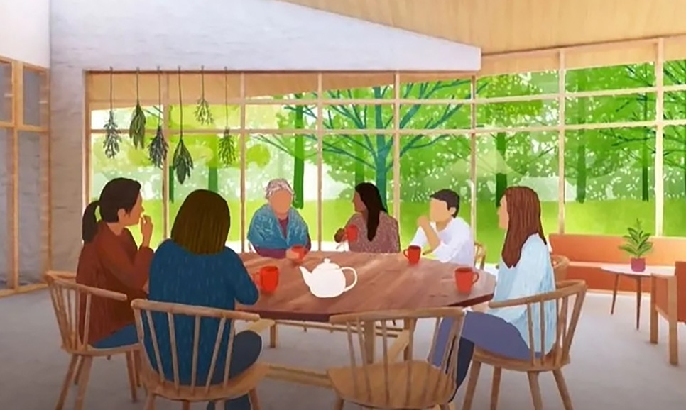 An artist rendering of the future Nokom's House kitchen