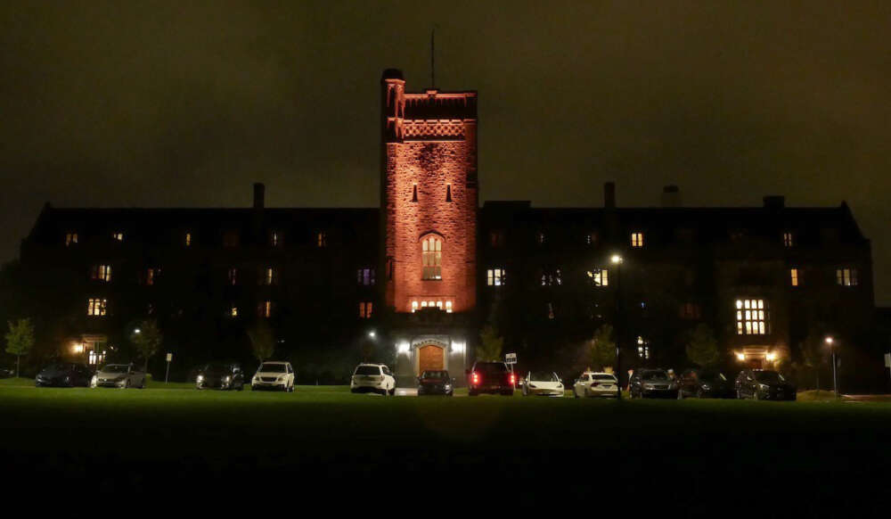 Johnston Tower lit up orange for Truth and Reconciliation Week