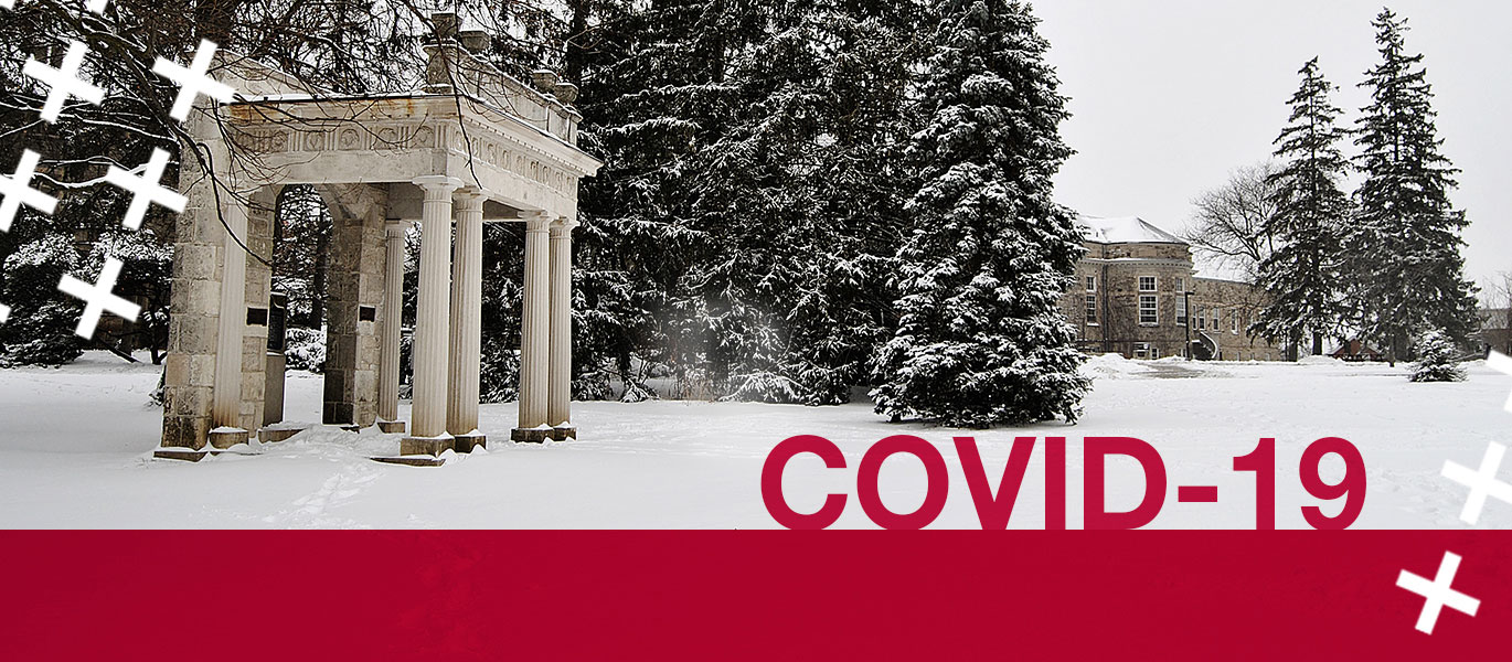 Snowy Portico with text "COVID-19"