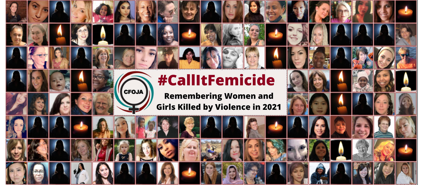 A collage of photos of the 173 women and girls killed by violence in Canada in 2021