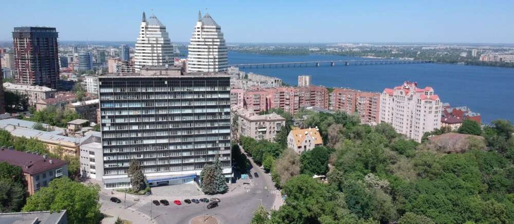 Aerial shot of Dnipro State Agrarian and Economic University in Dnipro, Ukraine