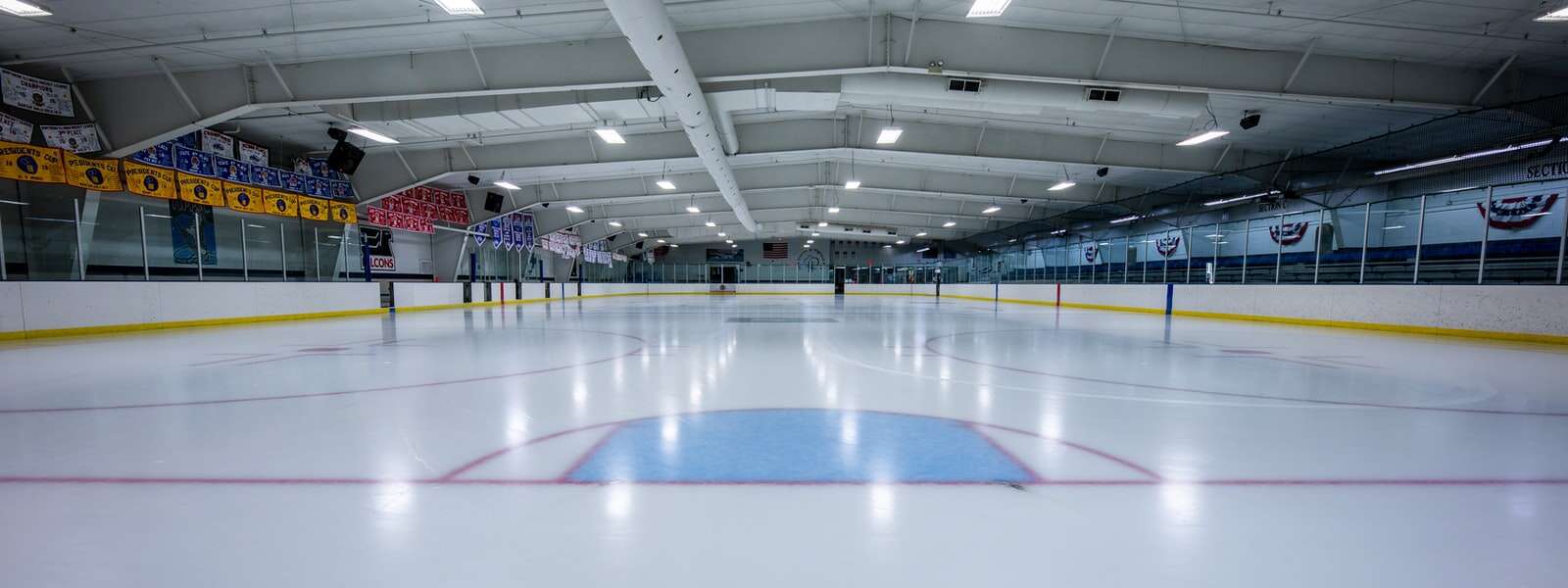 An empty indoor ice hockey rink