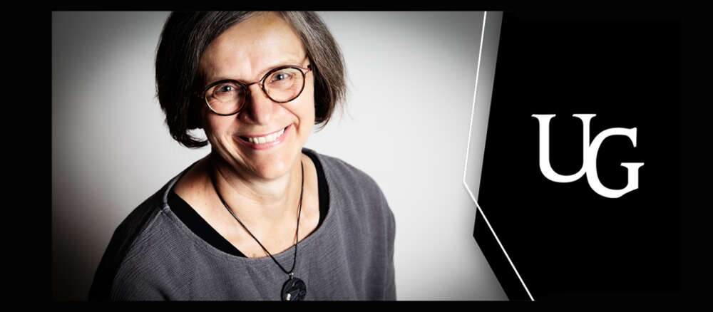 A headshot of Dr. Deborah Stienstra and the UG logo