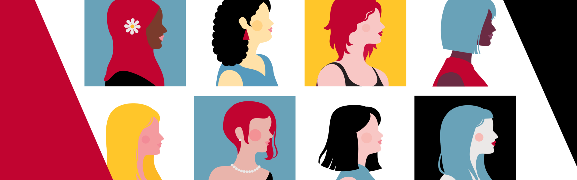 A graphic showing the silhouetted heads of 8 women