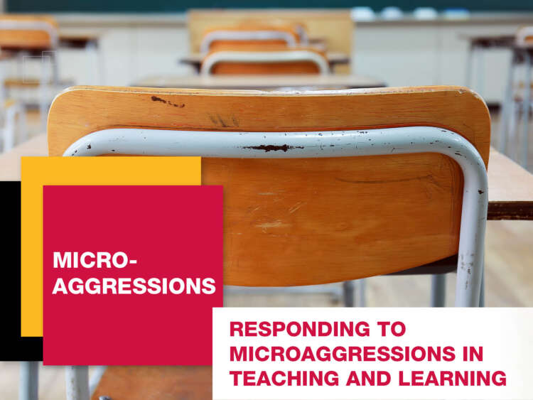 Micro-aggressions. Responding to microaggressions in teaching and learning. An empty wooden desk in an empty classroom.