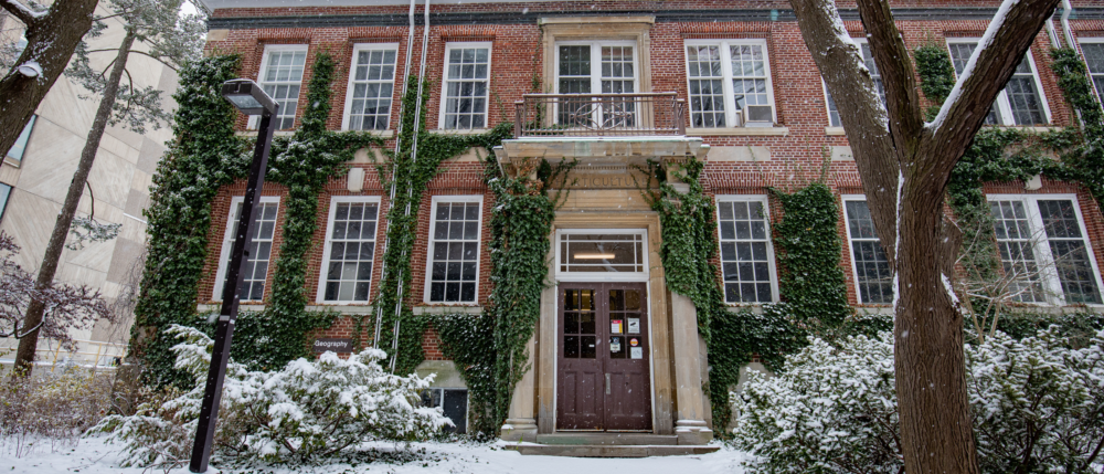 The Hutt building on a snowy day.