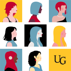 A grid where each square contains a bold graphic of a woman, who together represent a diverse group.