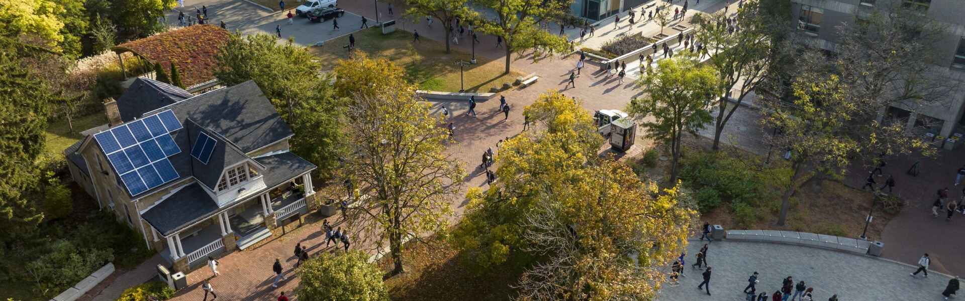 An aerial shot of Branion Plaza on the U of G campus