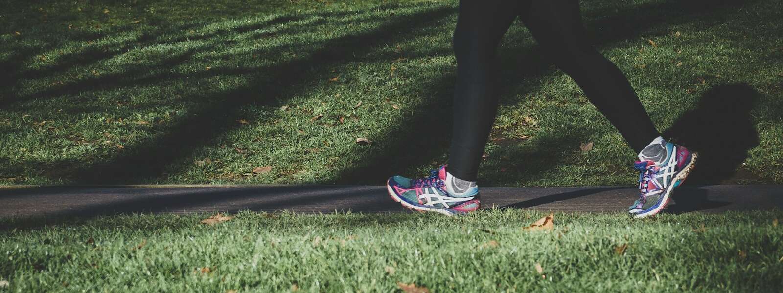 shallow focus photography of person walking on road between grass