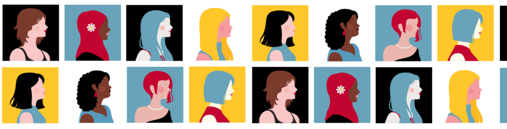 Cartoon illustrations of women of various identities.