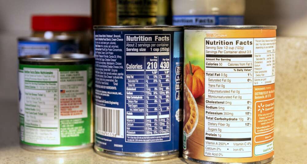 Nutrition Facts labels on 3 cans