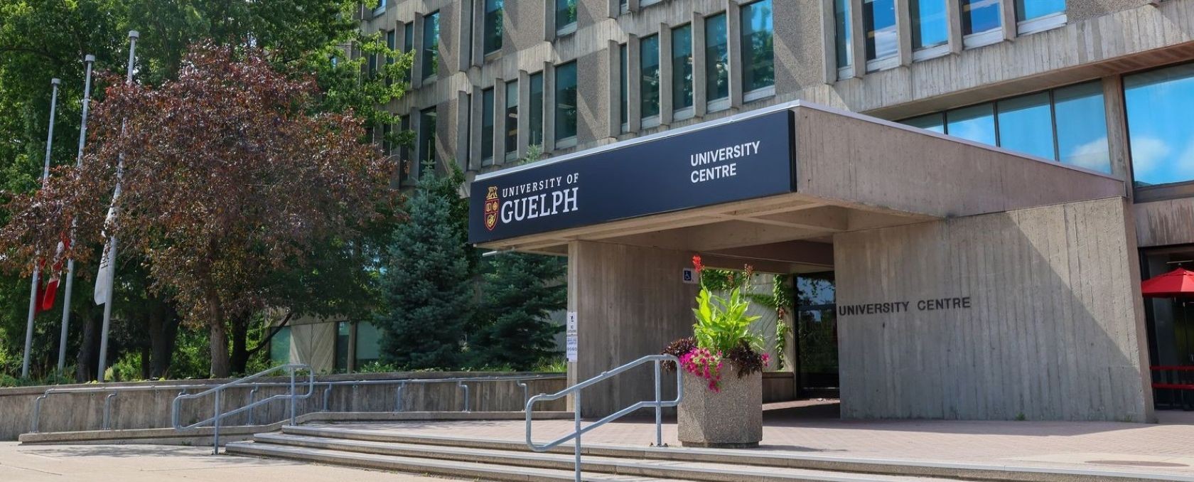 The front entrance of the University Centre building on the U of G campus